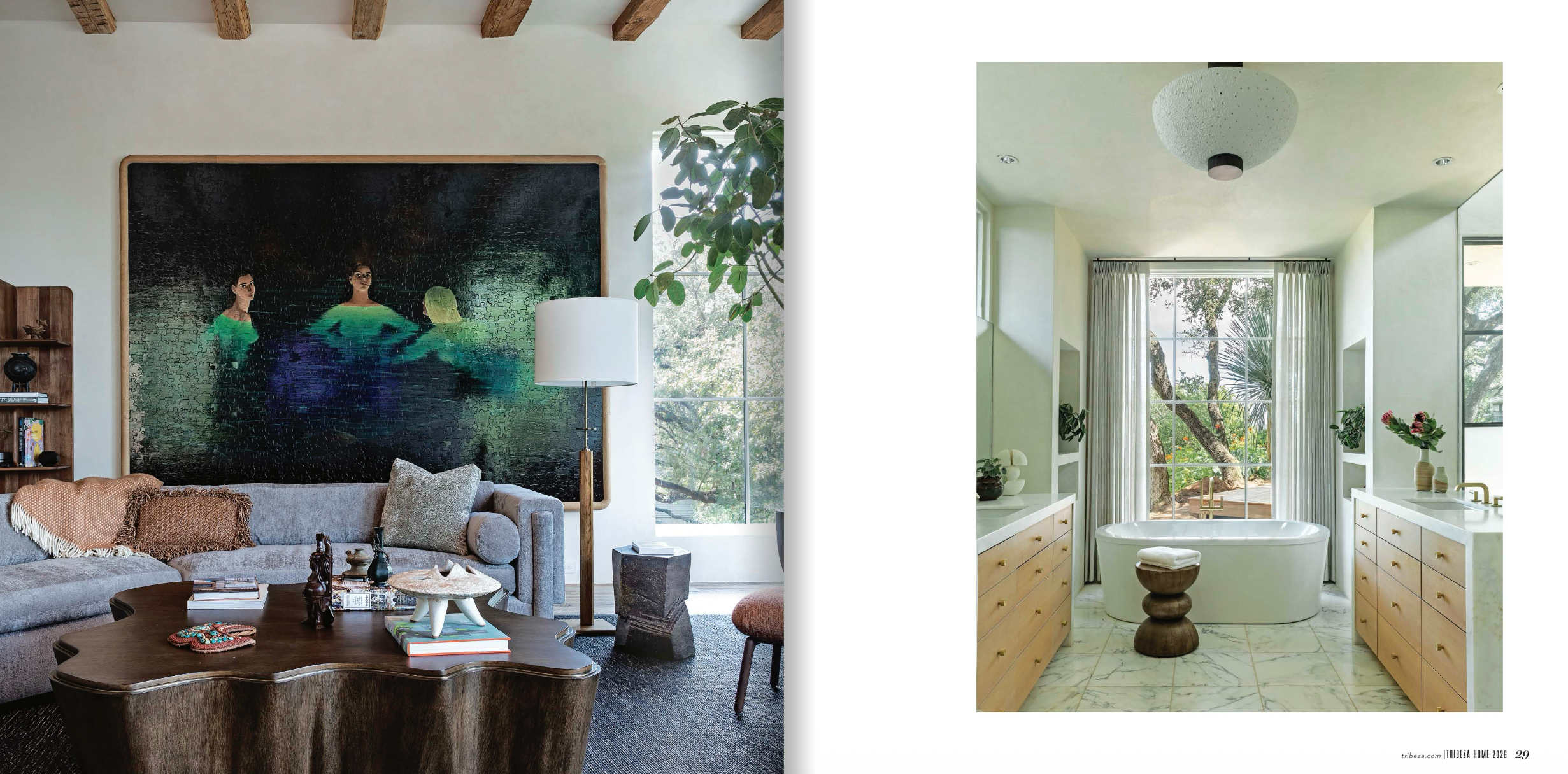 West Austin residence living room with BDDW Tyler Hays painting and Egg Collective sofa, designed by Cravotta Interiors, Tribeza