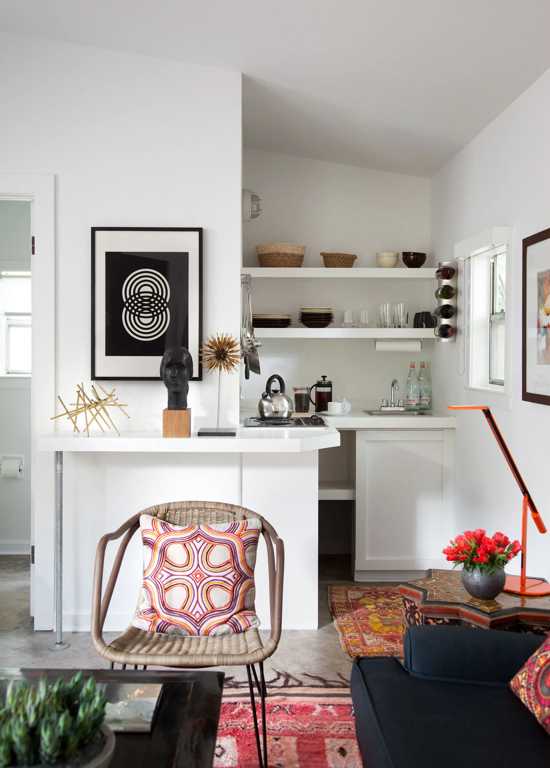  View from the casita living room to kitchenette at Avenue H by Cravotta Interiors. 