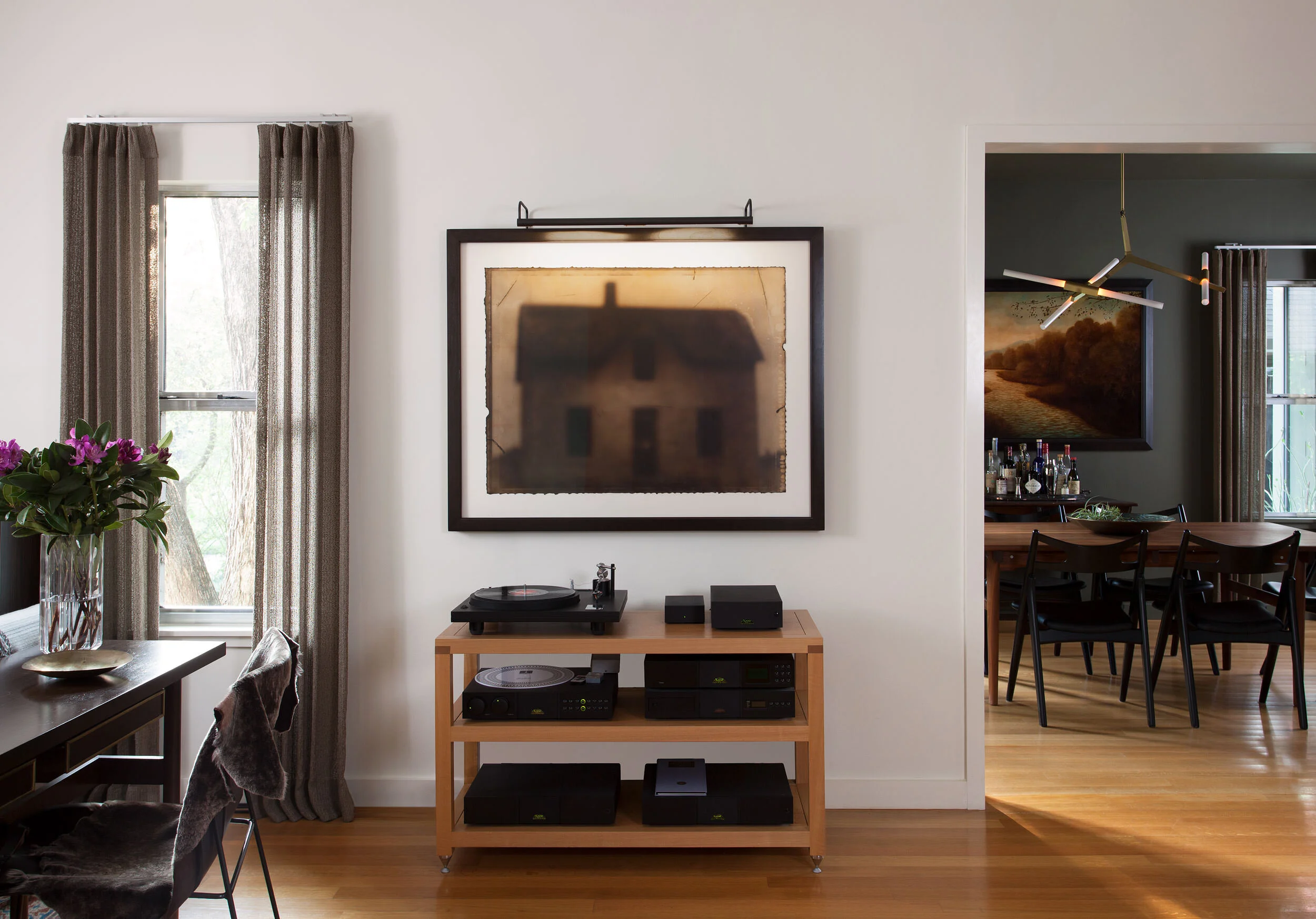  Hi-fi stereo setup in the moody, romantic Clarksville home, designed by Mark Cravotta. 