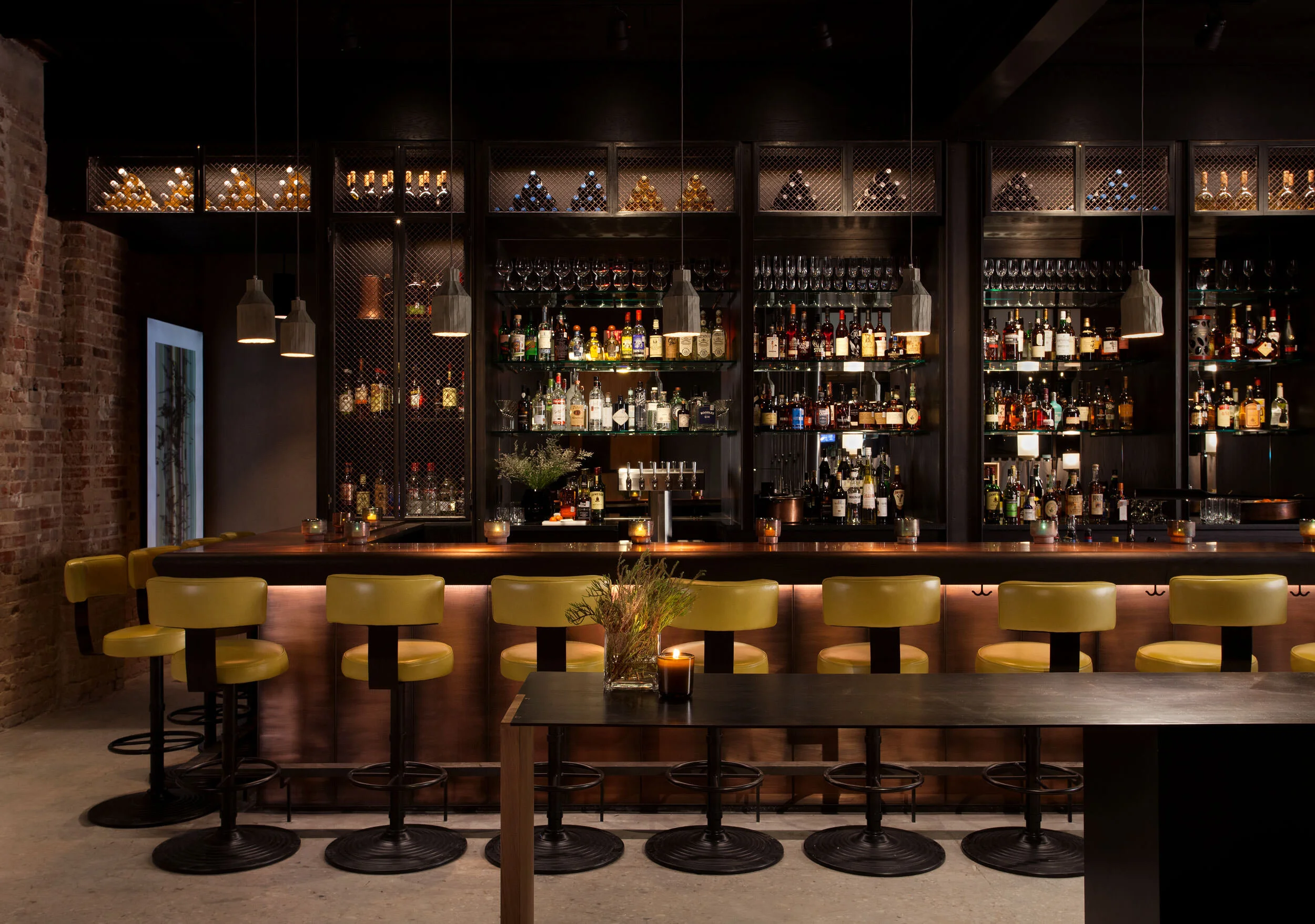  Custom steel, brass, and copper bar in the Maverick Restaurant by Cravotta Interiors. 