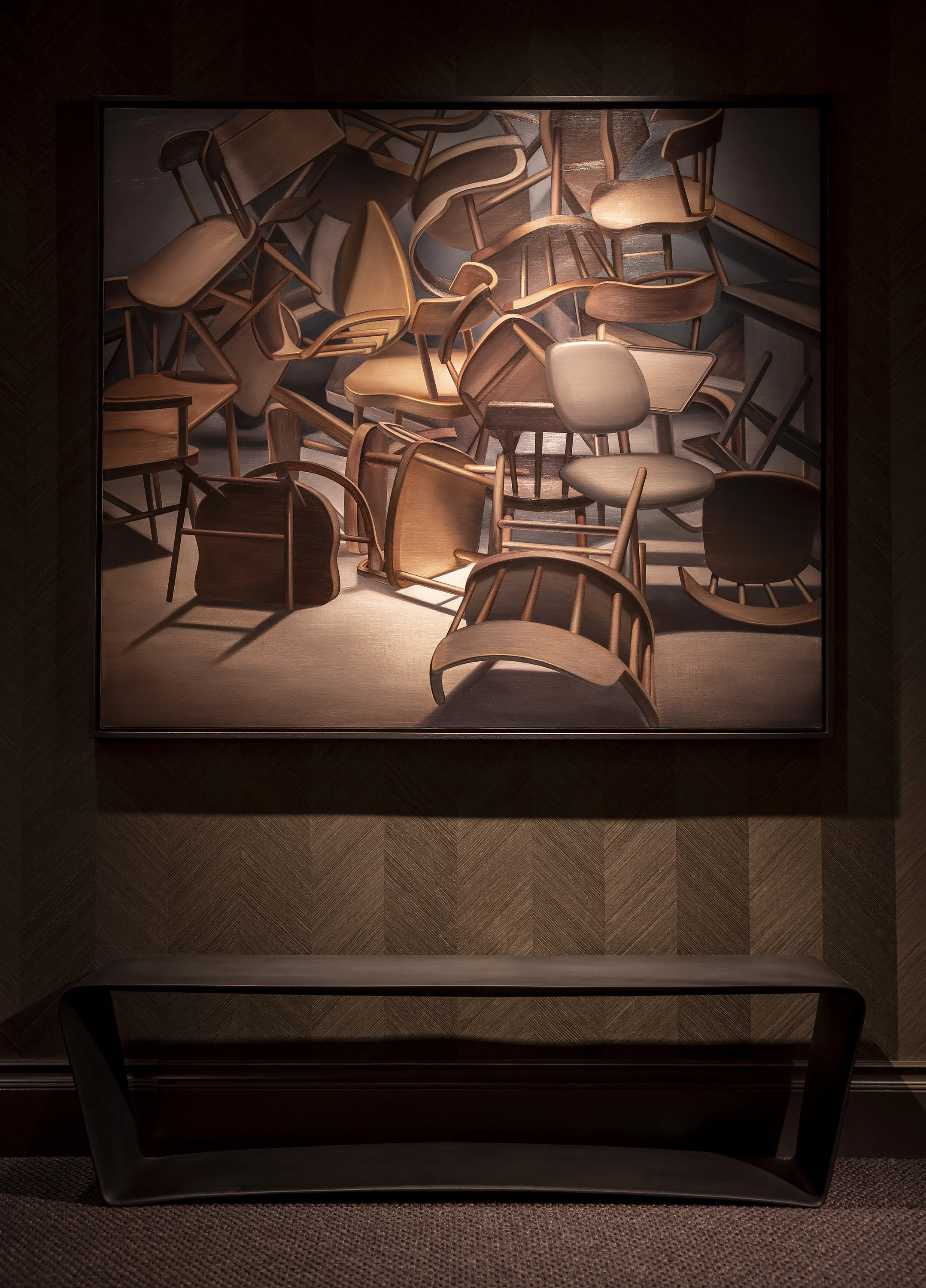  Artisanal bench detail in the Kips Bay listening room, designed by Mark Cravotta. 