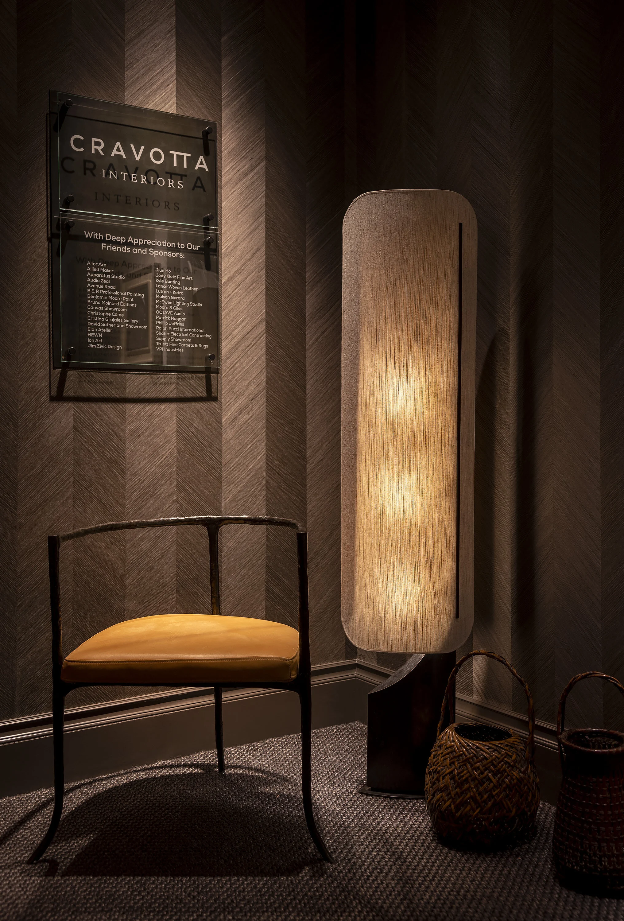  Bruno Moinard piece and neon signage vignette at the Kips Bay Show House by Cravotta Interiors. 