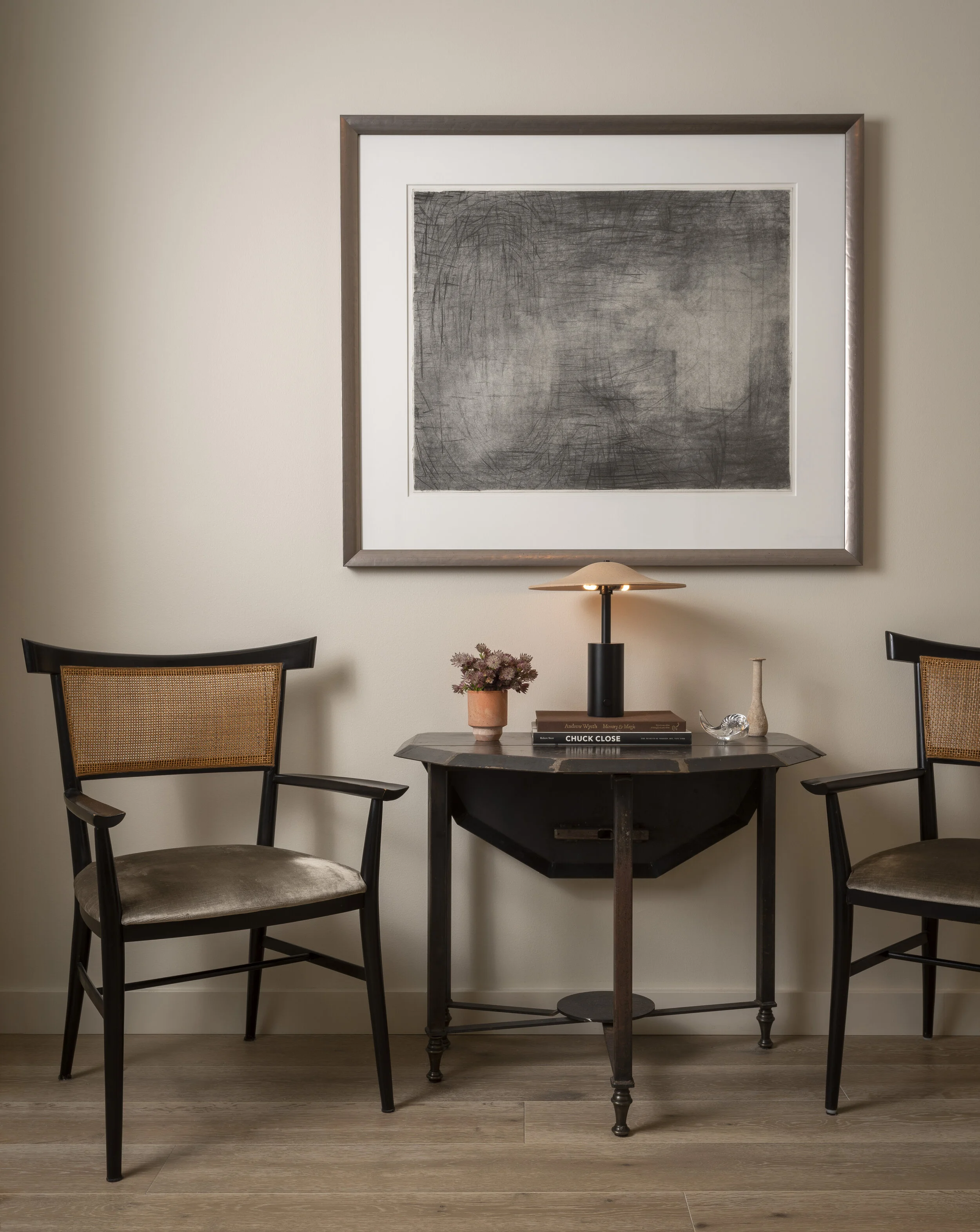  Antique table and chairs in the Proper Residence guest bedroom sitting area, designed by Mark Cravotta. 