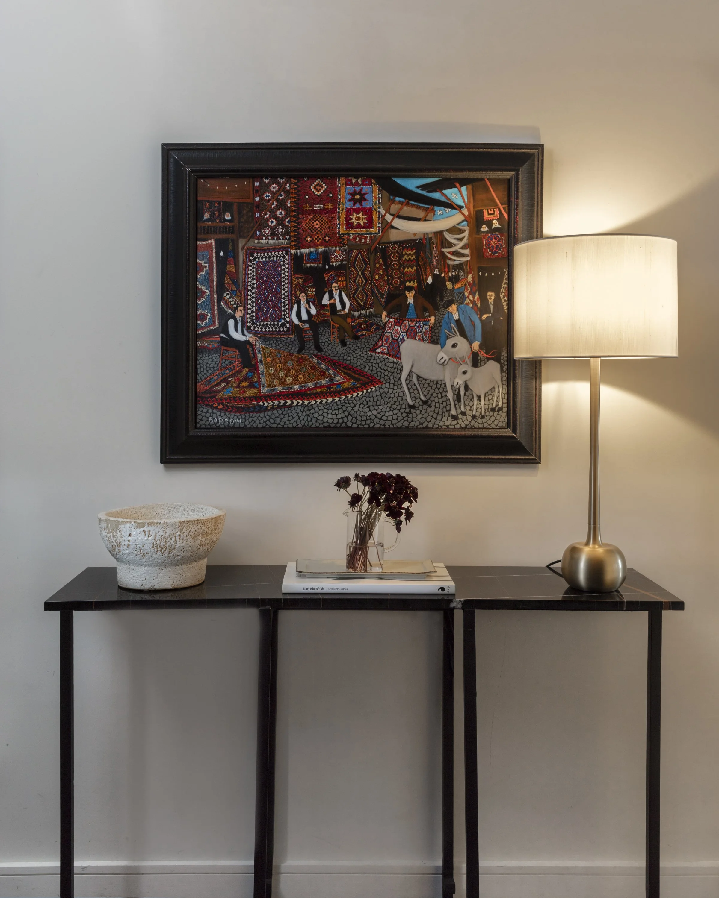  Entry with custom steel console in the Stella NYC apartment, designed by Mark Cravotta. 