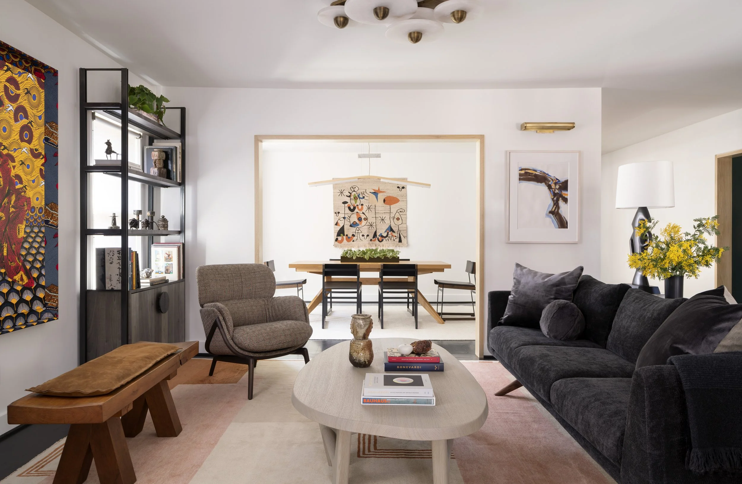  Open view connecting the living and dining rooms at Boulevard Oaks, Houston, designed by Mark Cravotta. 