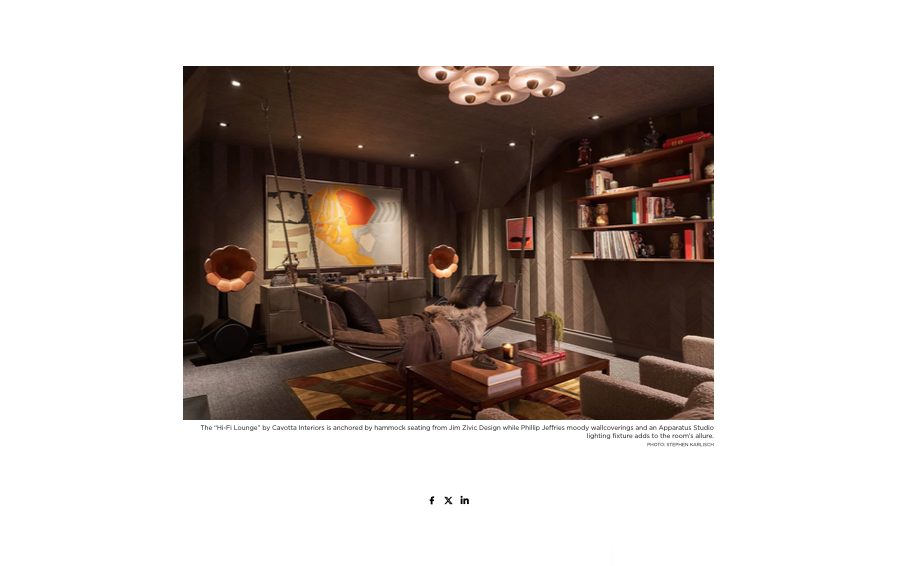Mark Cravotta Hi-Fi Lounge at Kips Bay Decorator Show House Dallas, audiophile music room, featured in Galerie Magazine