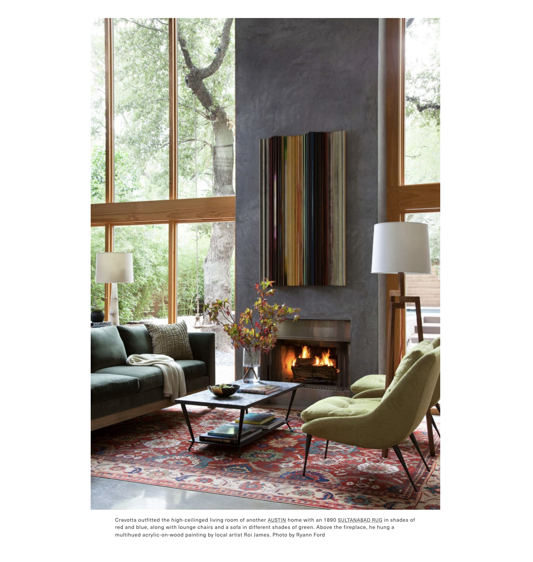 Austin living room with 1890 Sultanabad rug and lounge chairs, designed by Cravotta Interiors, featured in 1stDibs Introspective