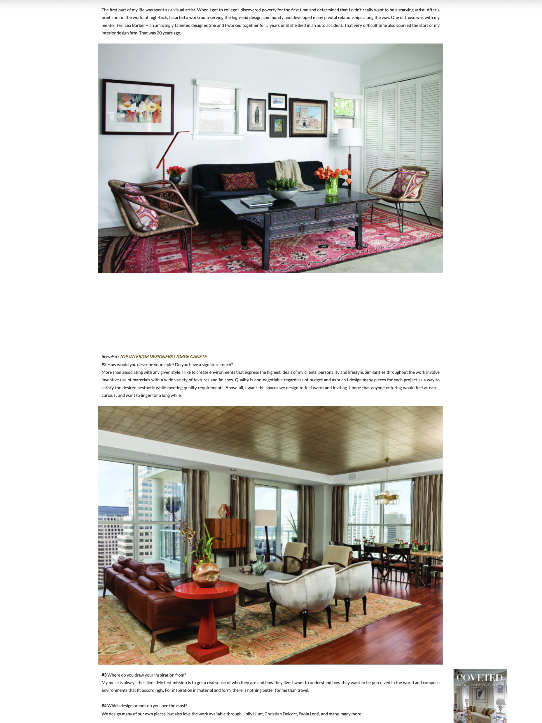 Mark Cravotta discusses transition from visual arts to interior design in Coveted Edition Magazine profile, Cravotta Interiors