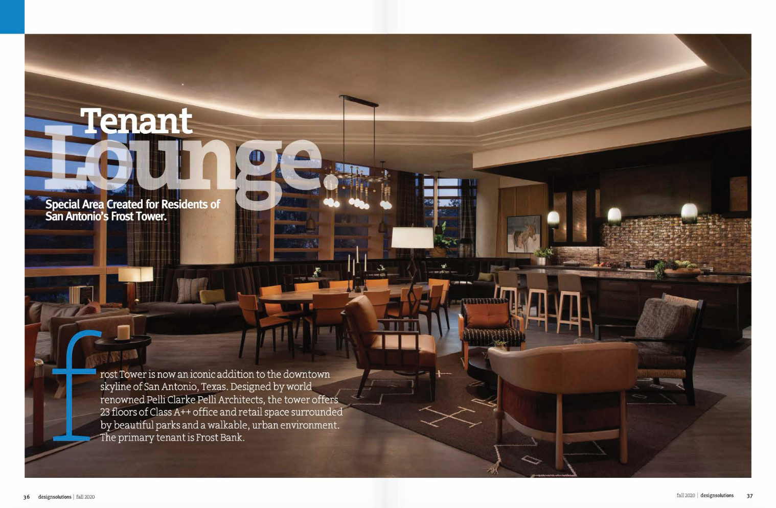 Cypress Lounge tenant amenity space at Frost Bank Tower San Antonio, designed by Cravotta Interiors with architect Michael Imber