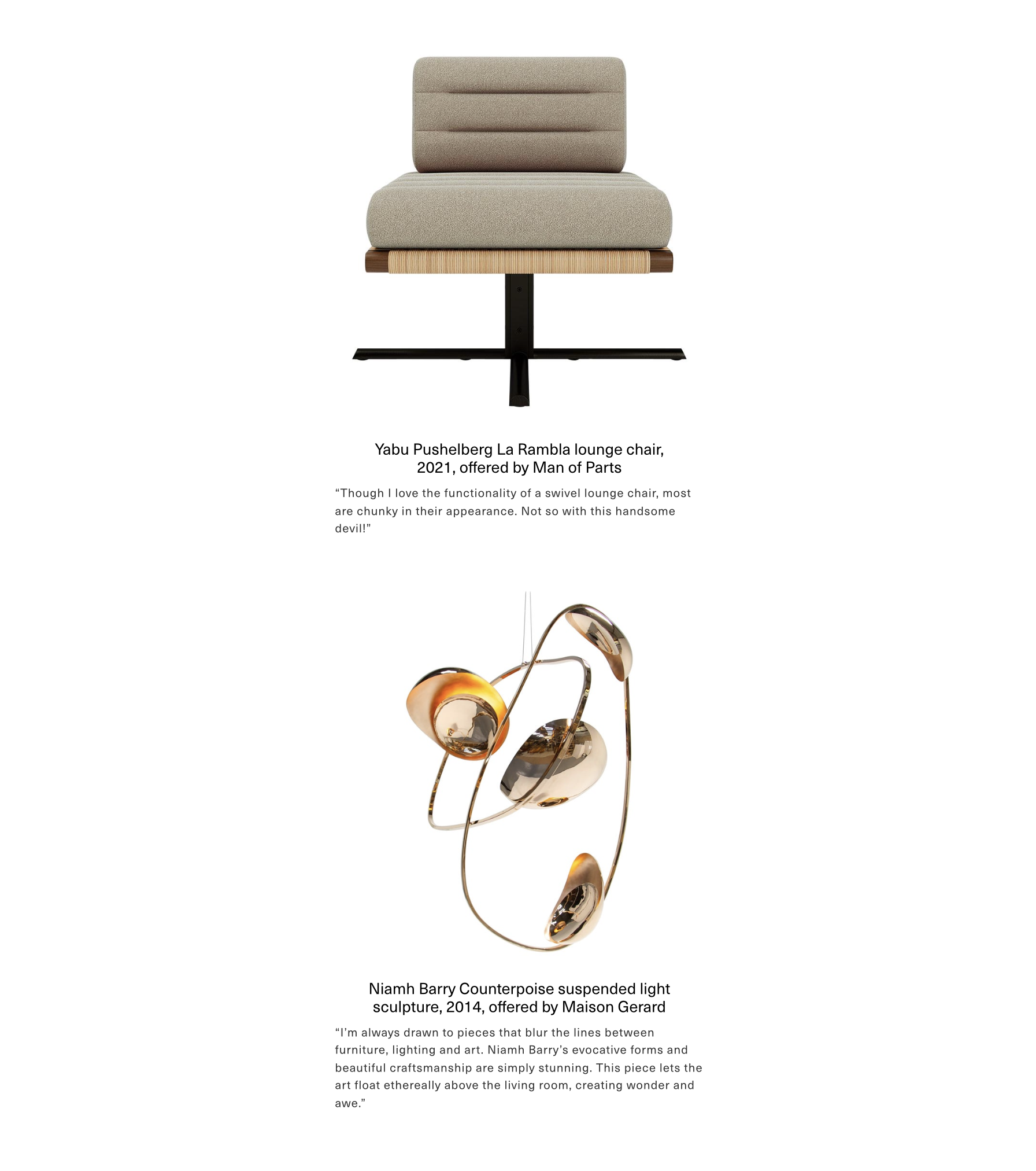 Yabu Pushelberg La Rambla lounge chair selected by Mark Cravotta for 1stDibs Introspective, Cravotta Interiors