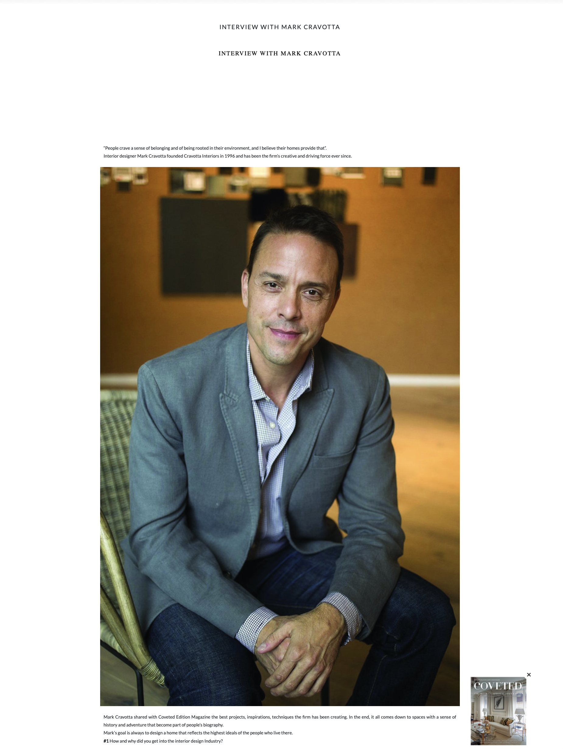 Portrait of Mark Cravotta, founder of Cravotta Interiors, featured in Coveted Edition Magazine profile